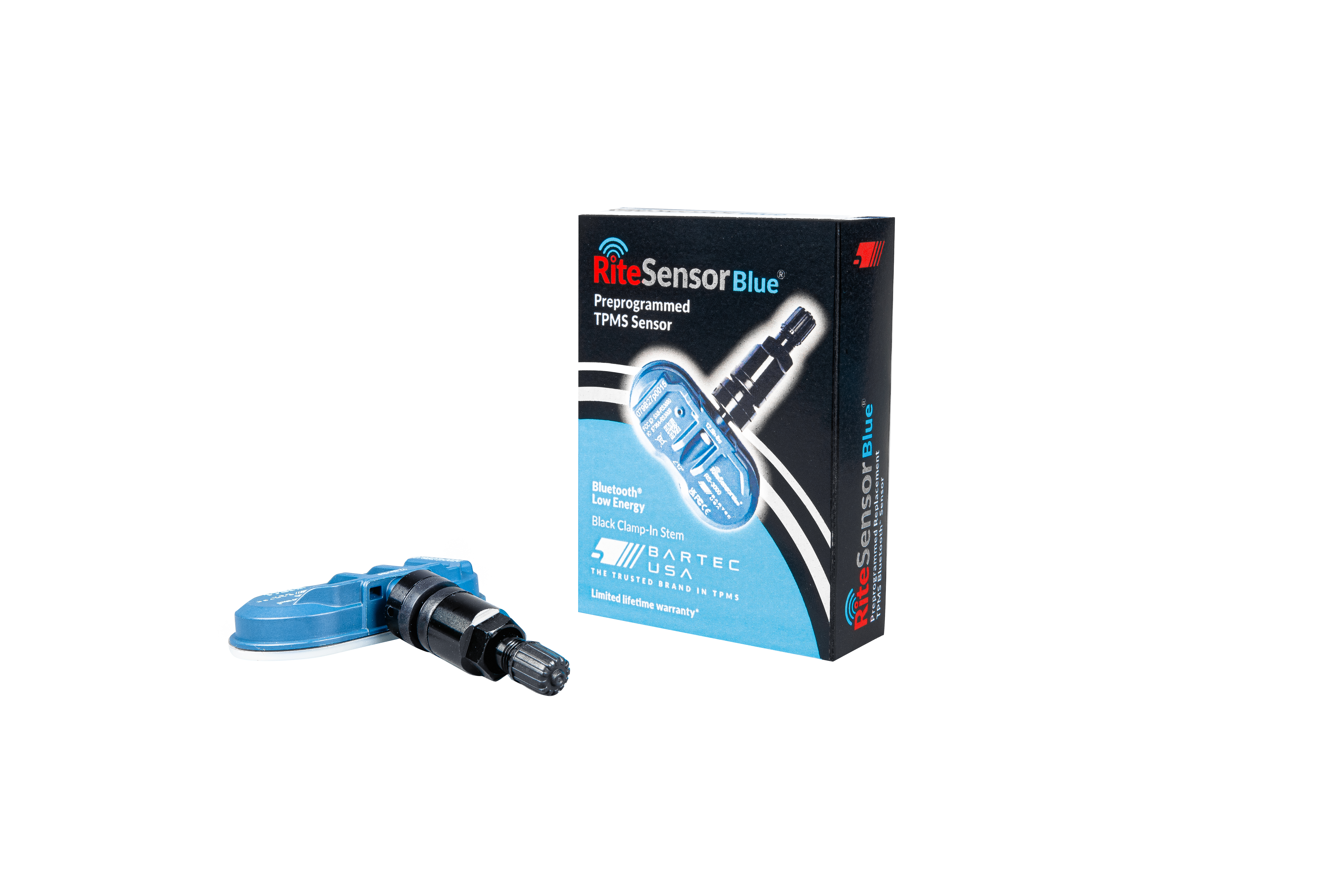 Bartec USA - RITE-SENSOR Blue - TPMS Sensor for Bluetooth TPMS w/Black Aluminum clamp-in valve stem, box of 10 -  RS-3000-10B