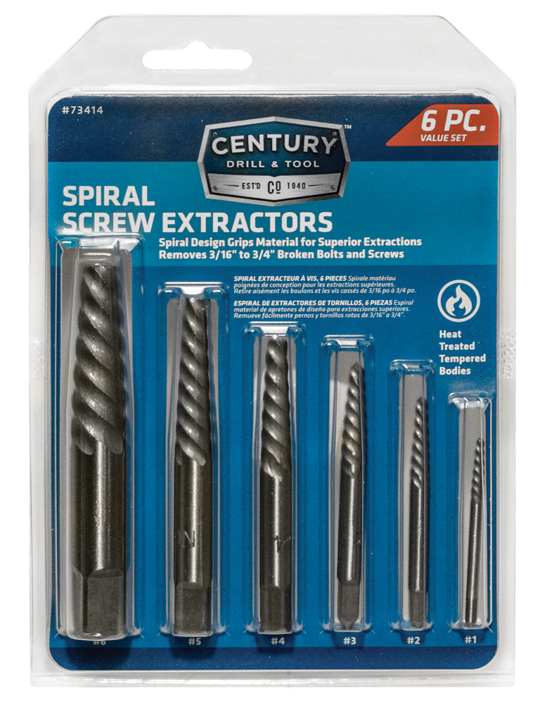 Century Drill & Tool - 6 PC SPIRAL SCREW EXTRACTOR SET -  73414