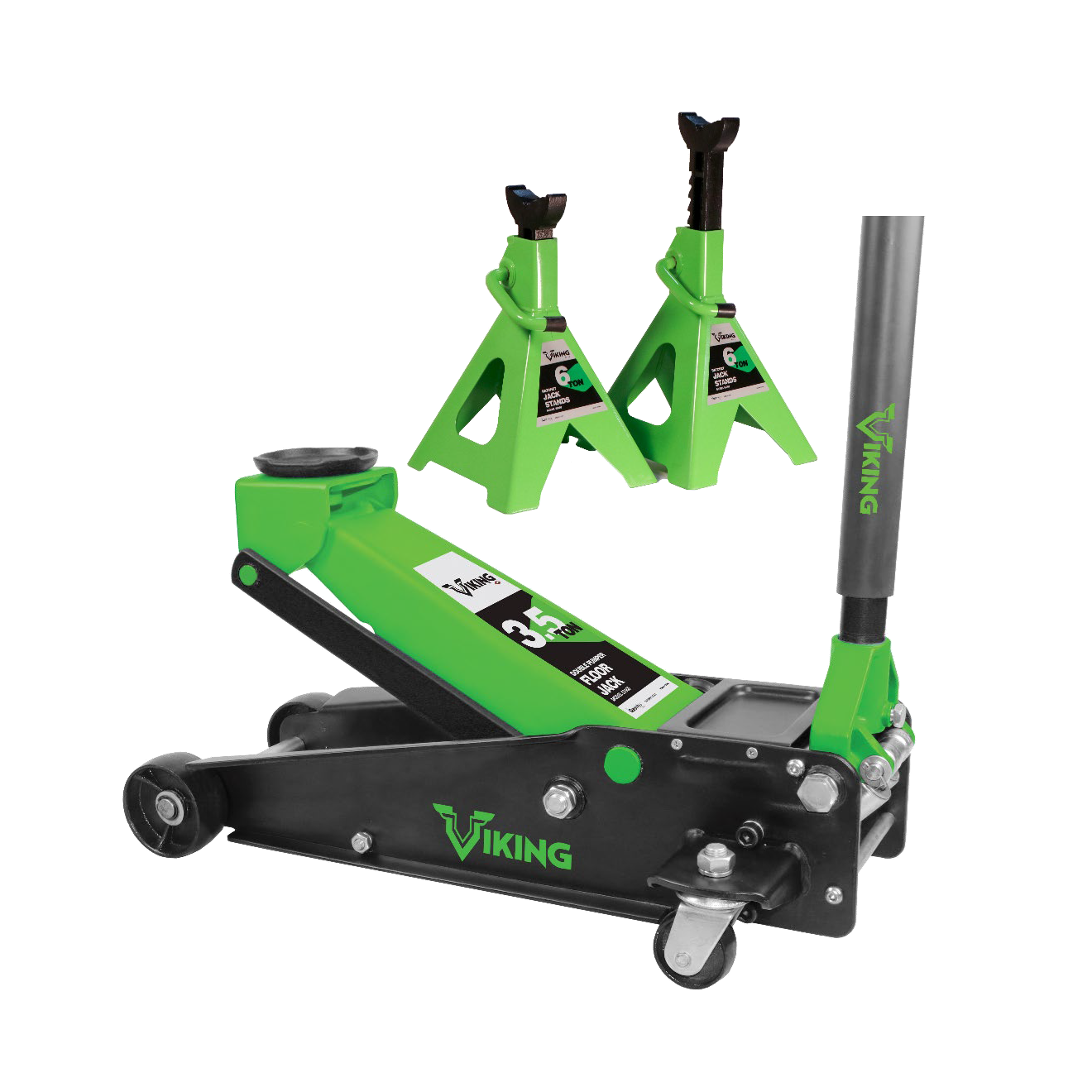 Viking Air Tools - 3.5T FLOOR JACK W/6T SAFETY STANDS PR INCLUDES 6 TON STANDS -  53350JPK